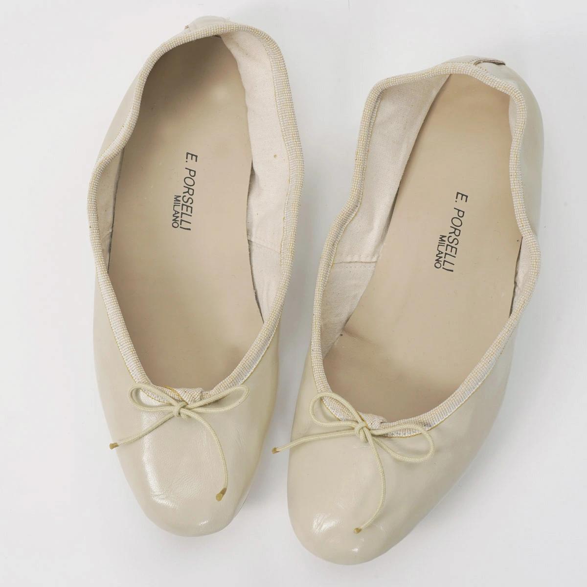 [10倍ポイント対象商品]PORSELLI ポルセリ バレエシューズ BALLERINE PELLE 30/bone レディース イタリア製 フラットシューズ パンプス リボン ラウンドトゥ 靴[po_ten]