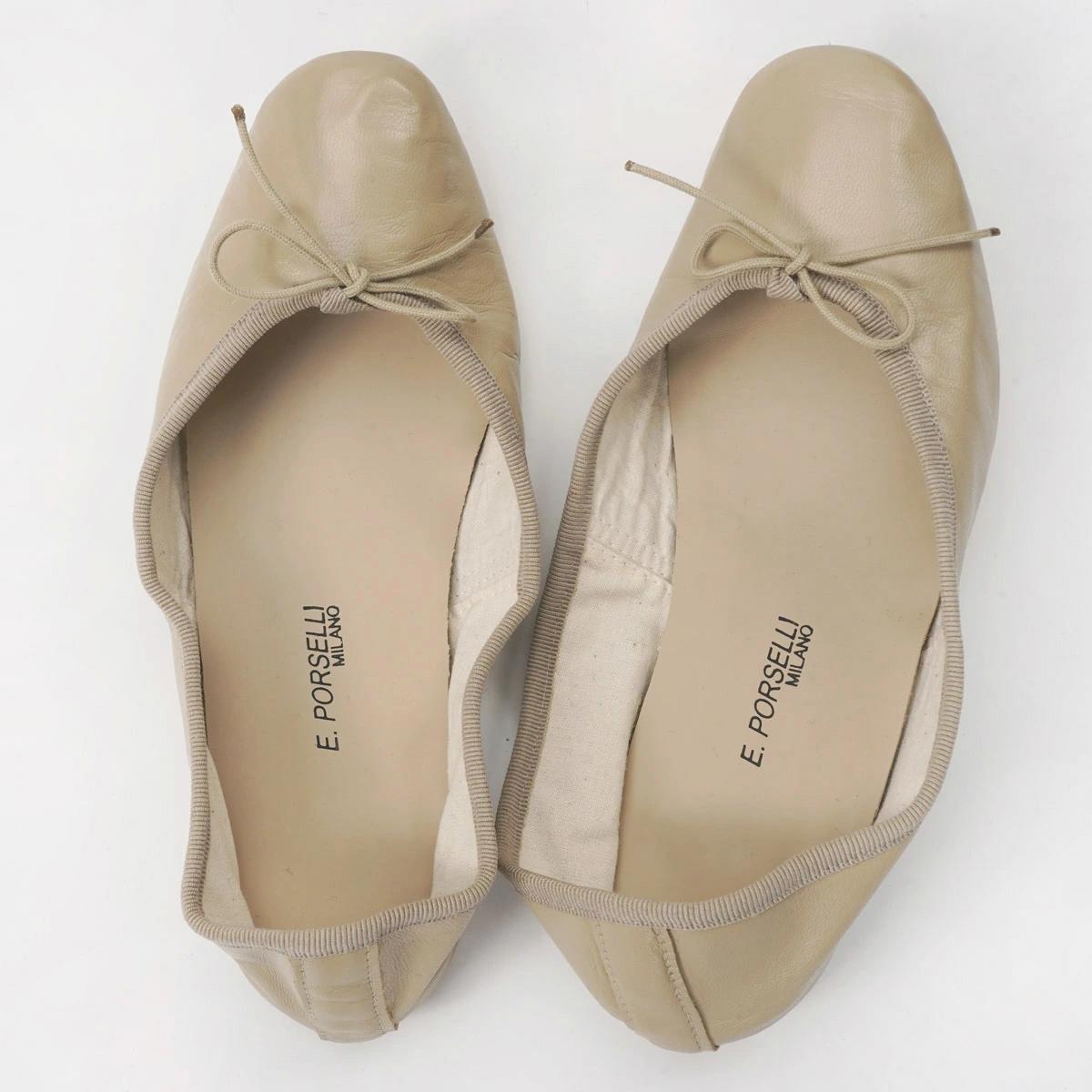 【2万円均一SALE】PORSELLI ポルセリ バレエシューズ BALLERINE PELLE 35/beige レディース イタリア製 フラットシューズ パンプス リボン ラウンドトゥ 靴