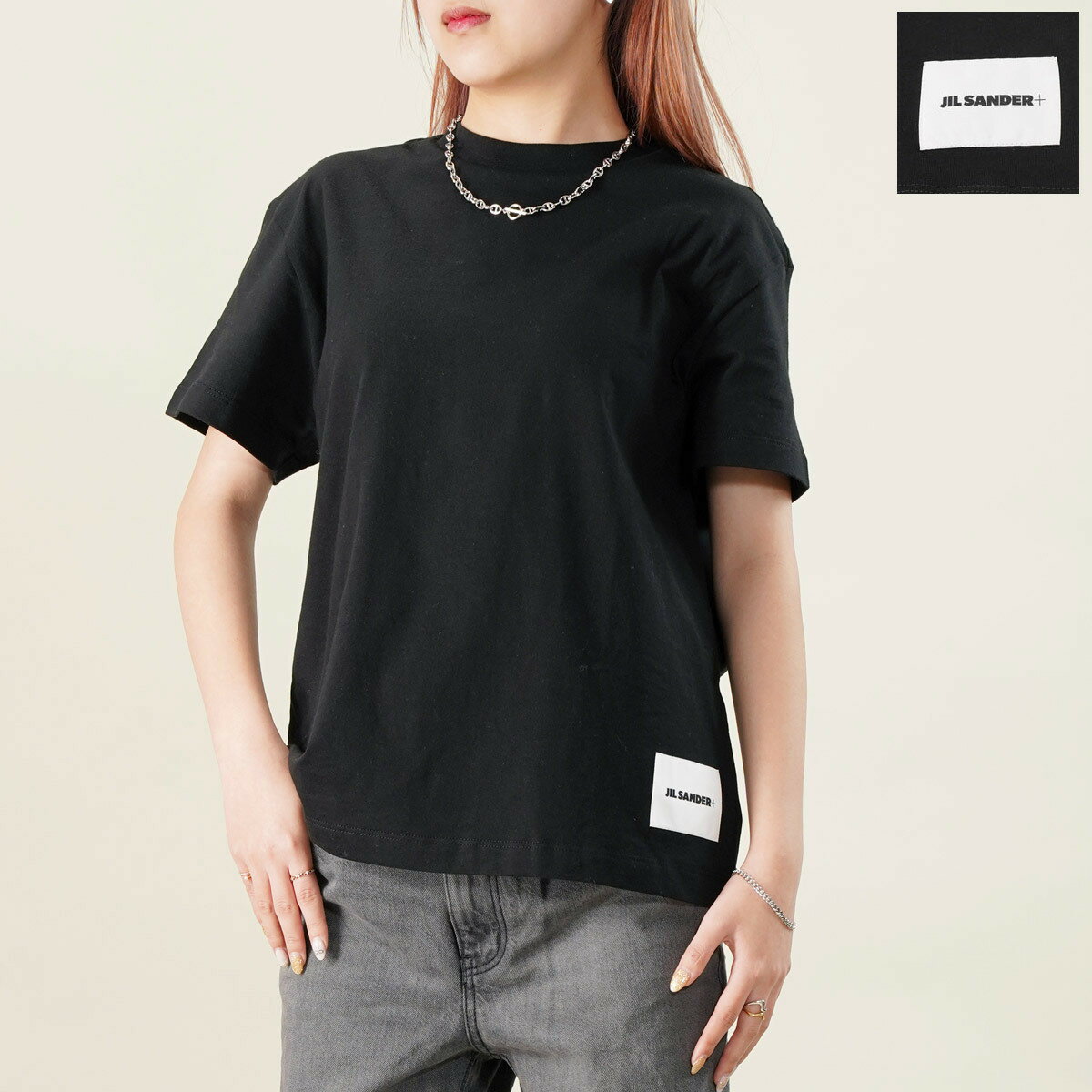 JIL SANDER ジルサンダー プラス [1枚単品]半袖Tシャツ J40GC0001 J45048 001 レディース ロゴT カットソー