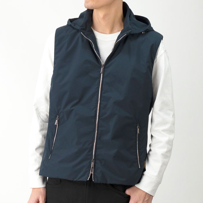 【MAX2万円OFF★クーポンSALE】MOORER ムーレー フーデッド ジップアップベスト LUIS STP メンズ フード付き ジップアップ ジップベスト ジレ スタンドカラー
