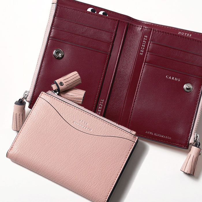 ANYA HINDMARCH アニヤハインドマーチ 二つ折り財布 5050925209465 Shell-Pink PEEPING EYES SMALL DOUBLE ZIP WALLET レディース ピーピング アイズ スモールジップウォレット 本革