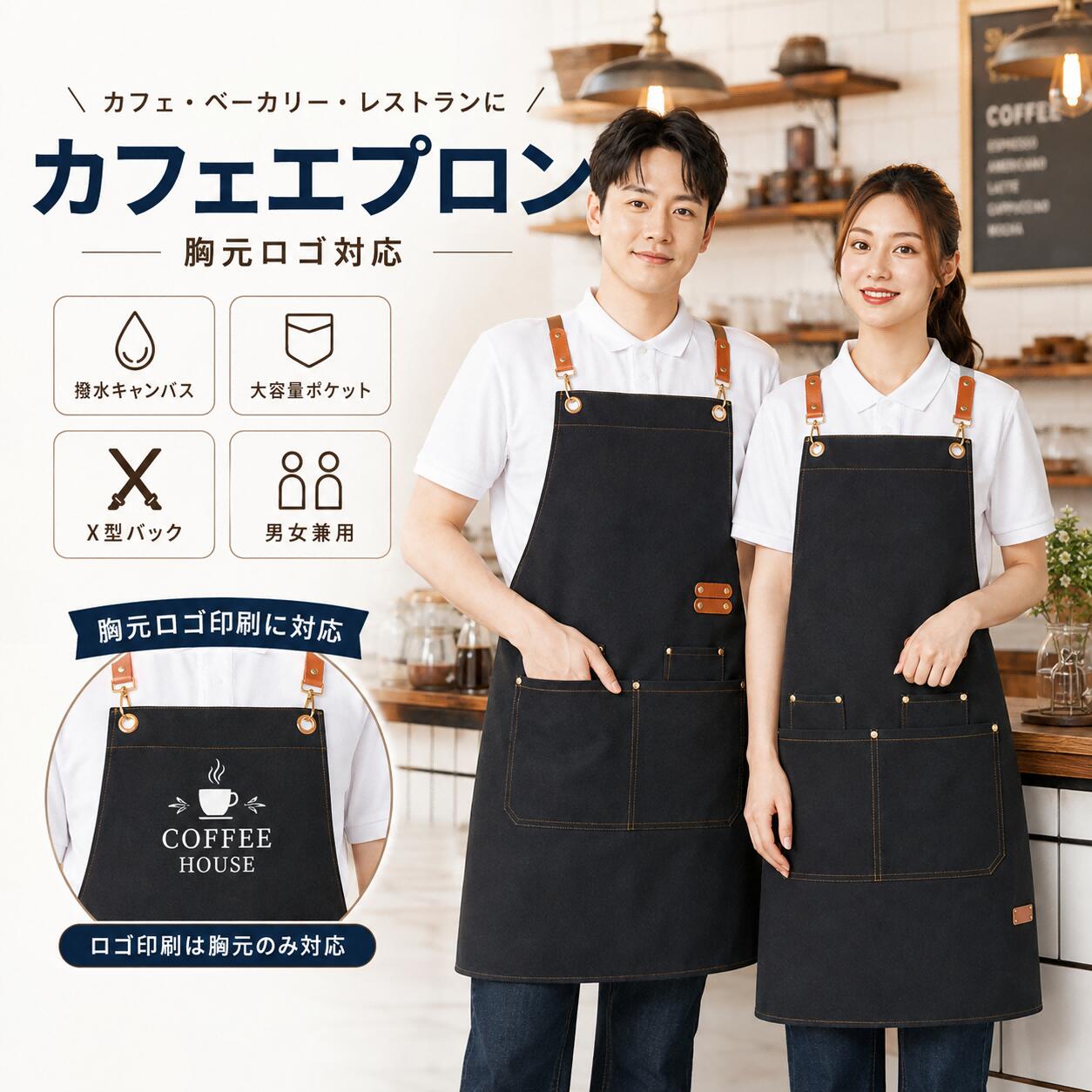 エプロン ロゴ入れ対応 名入れ 撥水 防汚 シワになりにくい 無地 大容量ポケット カフェエプロン ワークエプロン 保育士 料理教室 飲食店 サロン 業務用 男女兼用 メンズ レディース おしゃれ ユニフォーム