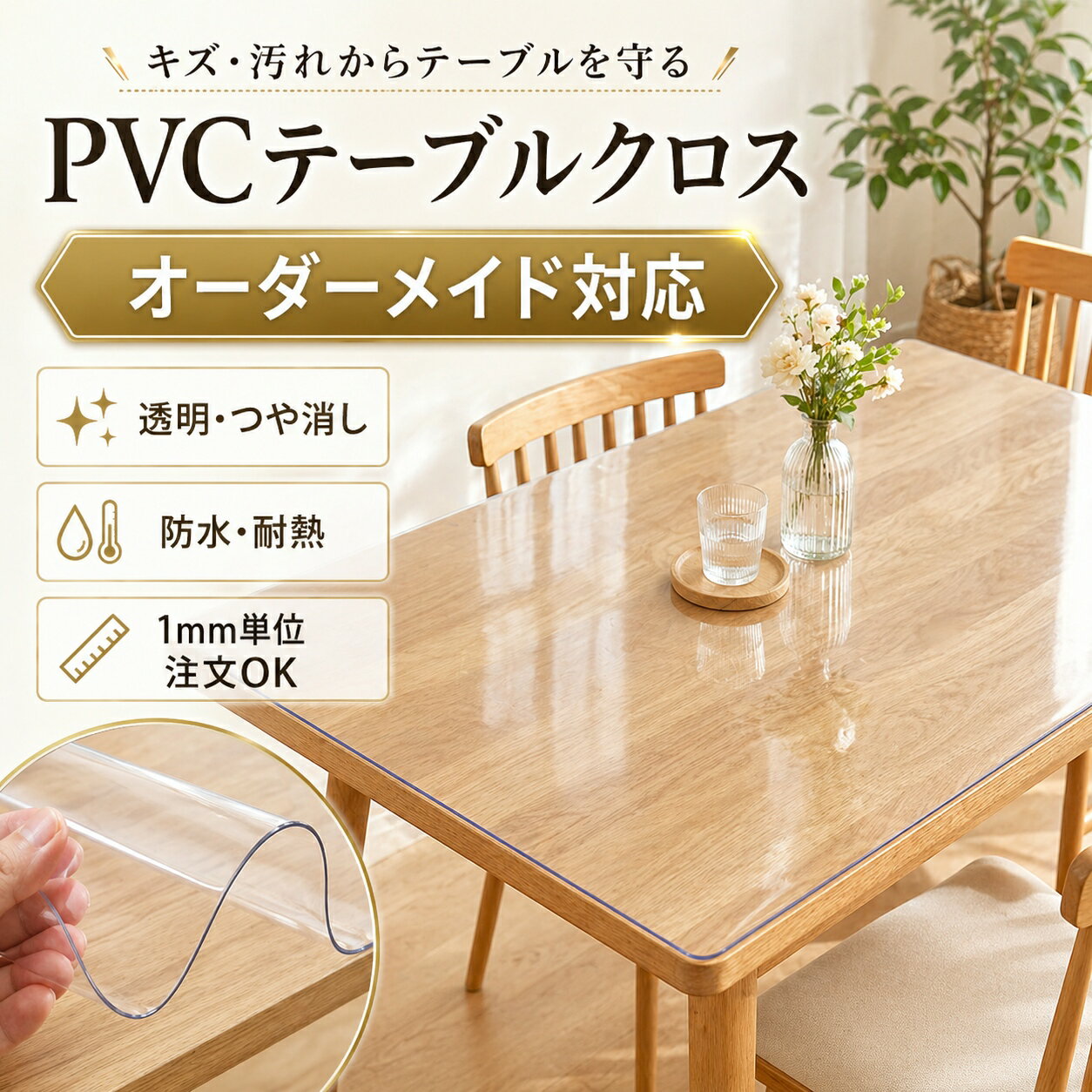 【期間限定20％OFF】テーブルクロス 透明 PVC テーブルマット つや消し 厚手 1.5/2/3mm 防水防油 滑り止め 気泡防止 傷防止 長方形 / 正方形 / 円形 食卓デスクマット 家庭用 オフィス 業務用