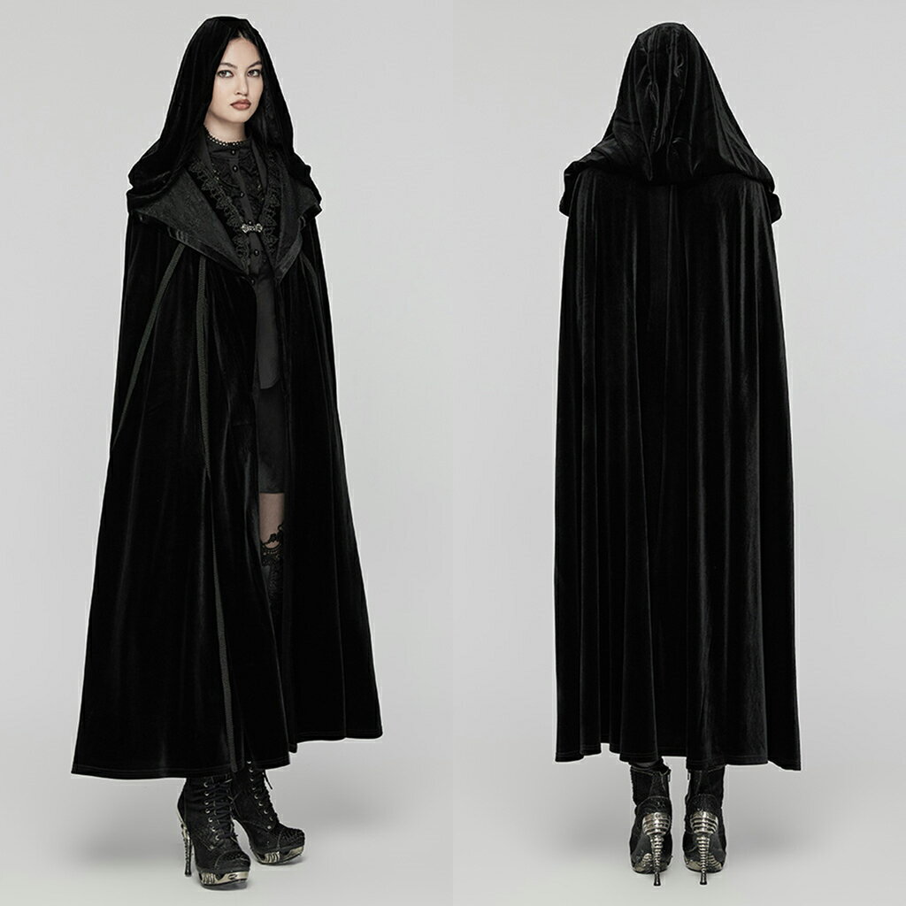glareshop グレアショップ「F」JX927-B■ゴスロリ ゴスゴージャスフード付きマント ファンタジー ベルベット ロング ケープ 黒 レディース | 地雷系 ヴィジュアル系 V系 モード系 コスプレ ステージ 衣装 服 [PUNK RAVE] Goth Gorgeous Hooded Cloak