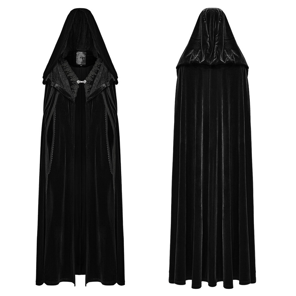 glareshop グレアショップ「F」JX927-B■ゴスロリ ゴスゴージャスフード付きマント ファンタジー ベルベット ロング ケープ 黒 レディース | 地雷系 ヴィジュアル系 V系 モード系 コスプレ ステージ 衣装 服 [PUNK RAVE] Goth Gorgeous Hooded Cloak