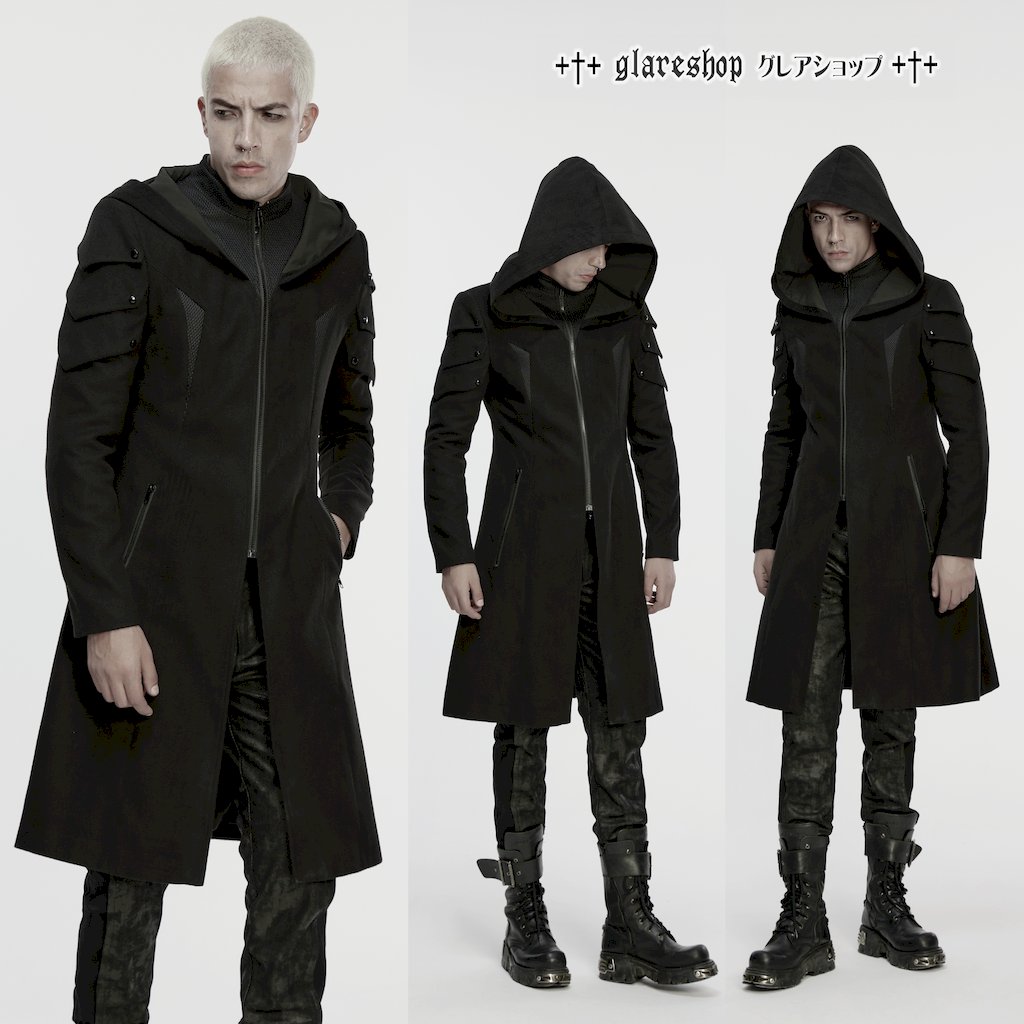 glareshop グレアショップ「M.S-M.5XL」JXA026-B■サイバーパンクアーマーフード付きベルベットジャケット ジップアップパーカー 黒 ブラック メンズ | ヴィジュアル系 V系 コスプレ ステージ [PUNK RAVE] Cyberpunk Armor Hooded Velvet Jacket