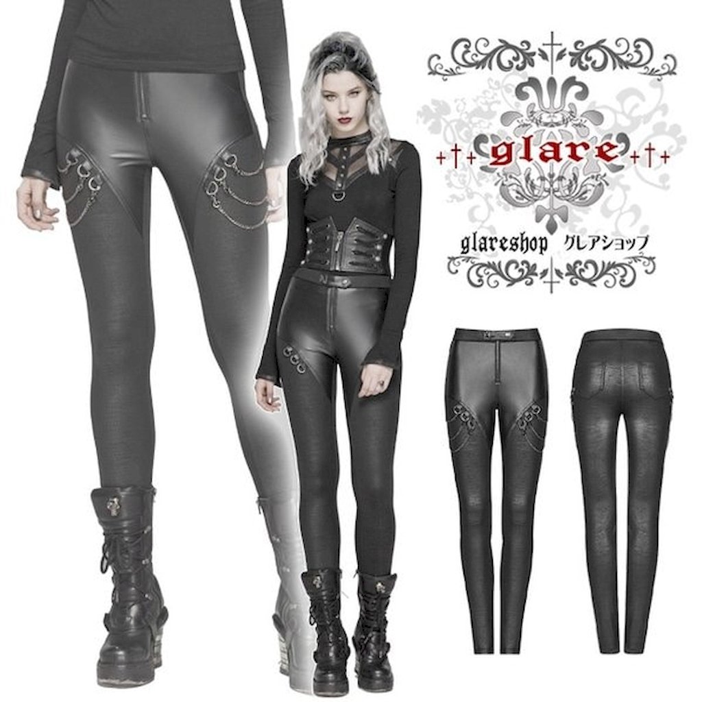 glareshop グレアショップ「XS-4XL」PX403-B■ゴスロリ ゴシック パンク サイドチェーン レギパン ロングパンツ 黒 レディース | ヴィジュアル系 V系 モード系 コスプレ ステージ 衣装 服 [PUNK RAVE] Punk Chain Legging Trousers