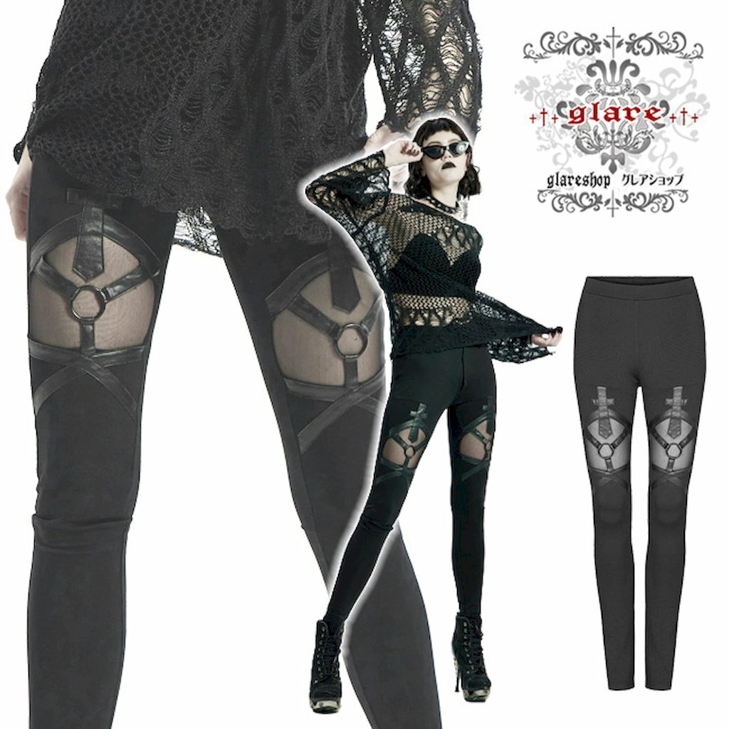 glareshop グレアショップ「XS-4XL」PX530-B■ゴスロリ ゴシック パンク シースルー レギンス スキニーパンツ 黒 レディース | ヴィジュアル系 V系 モード系 コスプレ ステージ 衣装 服 [PUNK RAVE] Punk Long Leggings