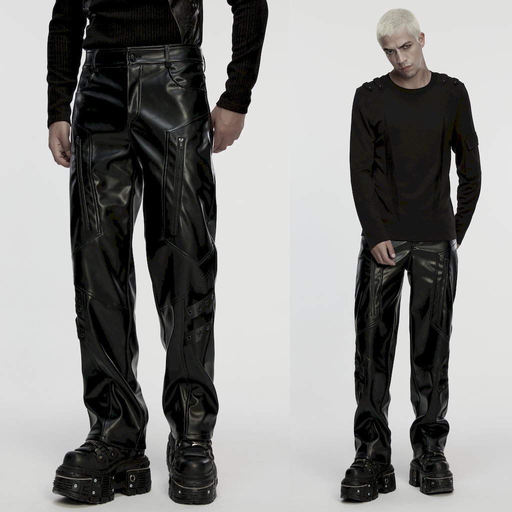 glareshop グレアショップ「M.S-M.5XL」PX841-B■サイバーパンクストレートレザーパンツ 黒 ブラック メンズ | ヴィジュアル系 V系 モード系 コスプレ ステージ 衣装 [PUNK RAVE] Cyberpunk Straight Leather Pants