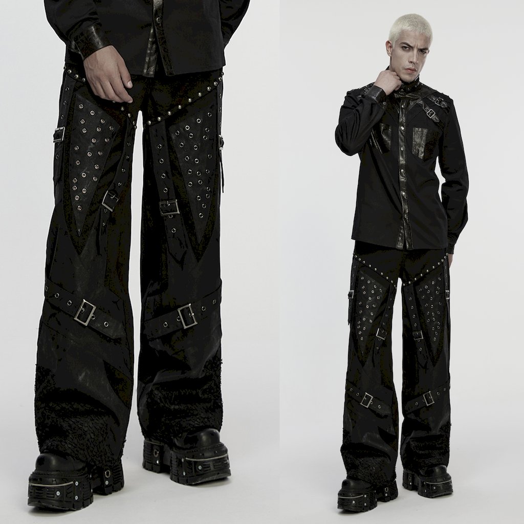 Rakuten - glareshop グレアショップ「M.S-M.5XL」PX844-B■パンク ストリート ロック ストレートパンツ 黒 ブラック メンズ | ヴィジュアル系 V系 モード系 コスプレ ステージ 衣装 [PUNK RAVE] Punk Street Rock Straight Pants
