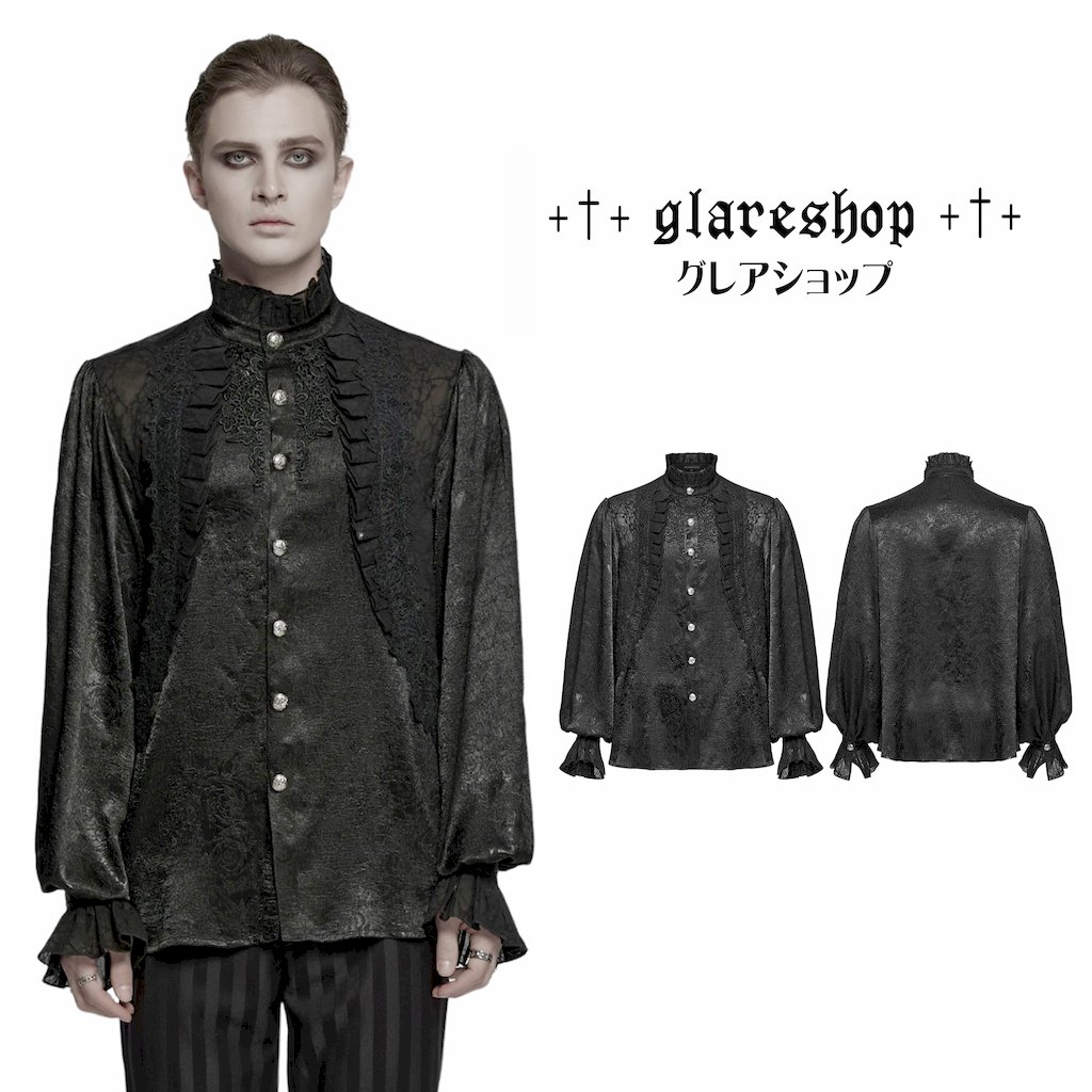 Rakuten - glareshop グレアショップ「M.S-M.5XL」TXA371-B■レトロゴシックグラマラステクスチャードパーティーシャツ 黒 ブラック メンズ | ゴスロリ ヴィジュアル系 V系 ステージ 衣装 服 [PUNK RAVE] Retro Gothic Glamorous Textured Party Shirt