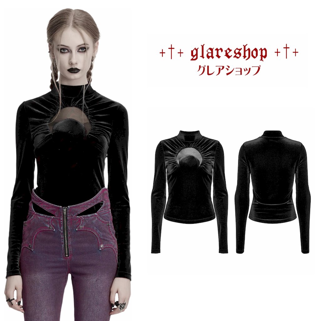 glareshop 쥢åפ㤨glareshop 쥢åסS/L/2XLTXA392-DBåͥ٥٥åĹµT åȥ  ǥ | 奢 V ⡼ɷ   [PUNK RAVE] Gothic Crescent Hollowed Velvet Long Sleeve T-ShirtפβǤʤ7,800ߤˤʤޤ