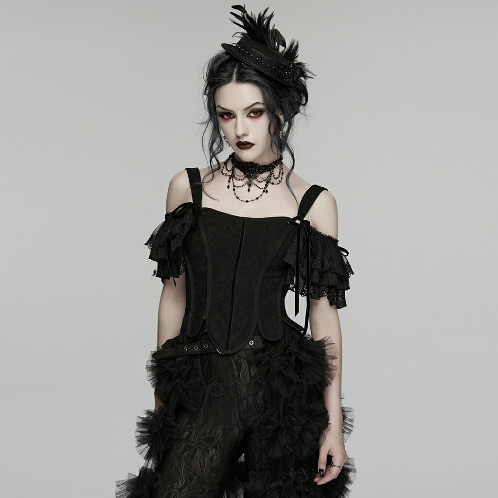 Rakuten - glareshop グレアショップ「S/L/2XL」TXA467-B■2WAYフォレストゴシックフィットブラウス(取り外し可能な袖付き) 黒 レディース | クラシカル シック ステージ 衣装 服 [PUNK RAVE] Gothic Two-Piece Corset Top with Detachable Sleeves