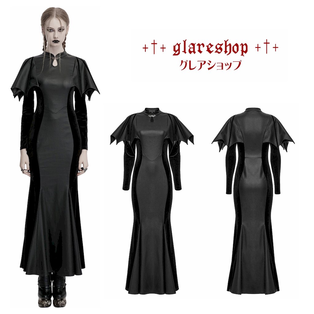 glareshop グレアショップ「S/L/2XL」WX947-B■ゴシックバットワイドショルダーロングフィッシュテール..
