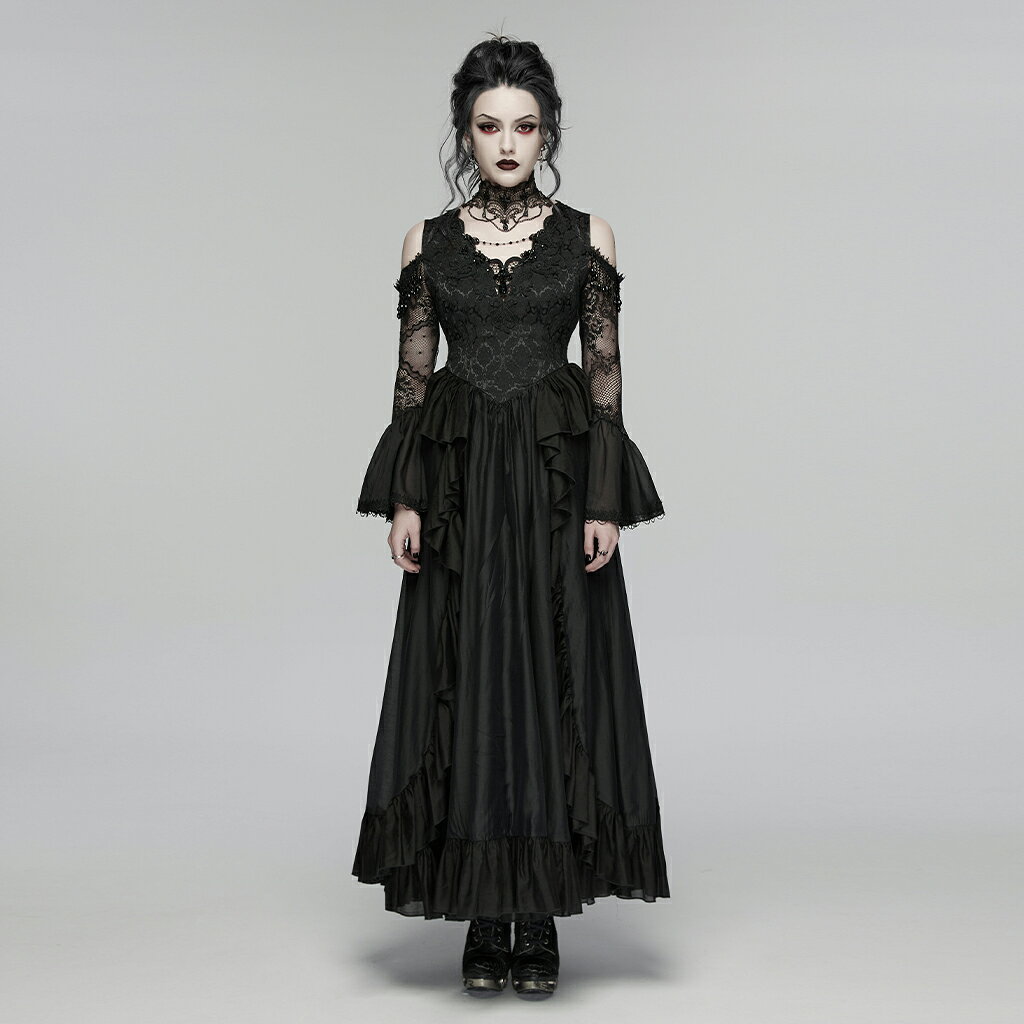 Rakuten - glareshop グレアショップ「XS-4XL」WX983-B■ゴシックゴージャスフェアリーレースフレアスリーブロングパーティードレス 黒 レディース | ヴィジュアル系 パーティードレス [PUNK RAVE] Gothic Gorgeous Fairy Lace Flared Sleeve Long Party Dress