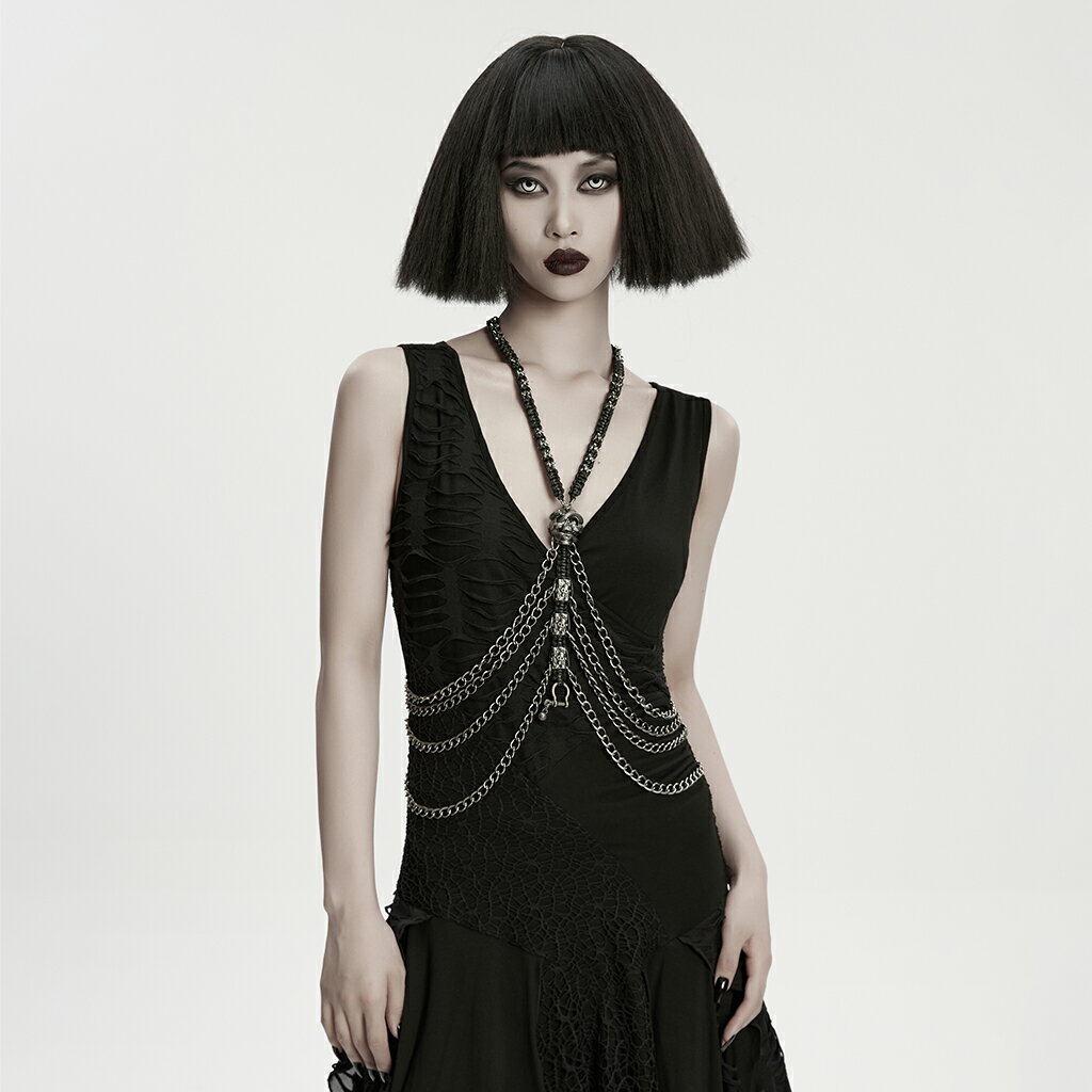 glareshop グレアショップ「M/2XL」Zb199-SI■パンクスネークラップ・スカルネックレス ブラック×シルバ..