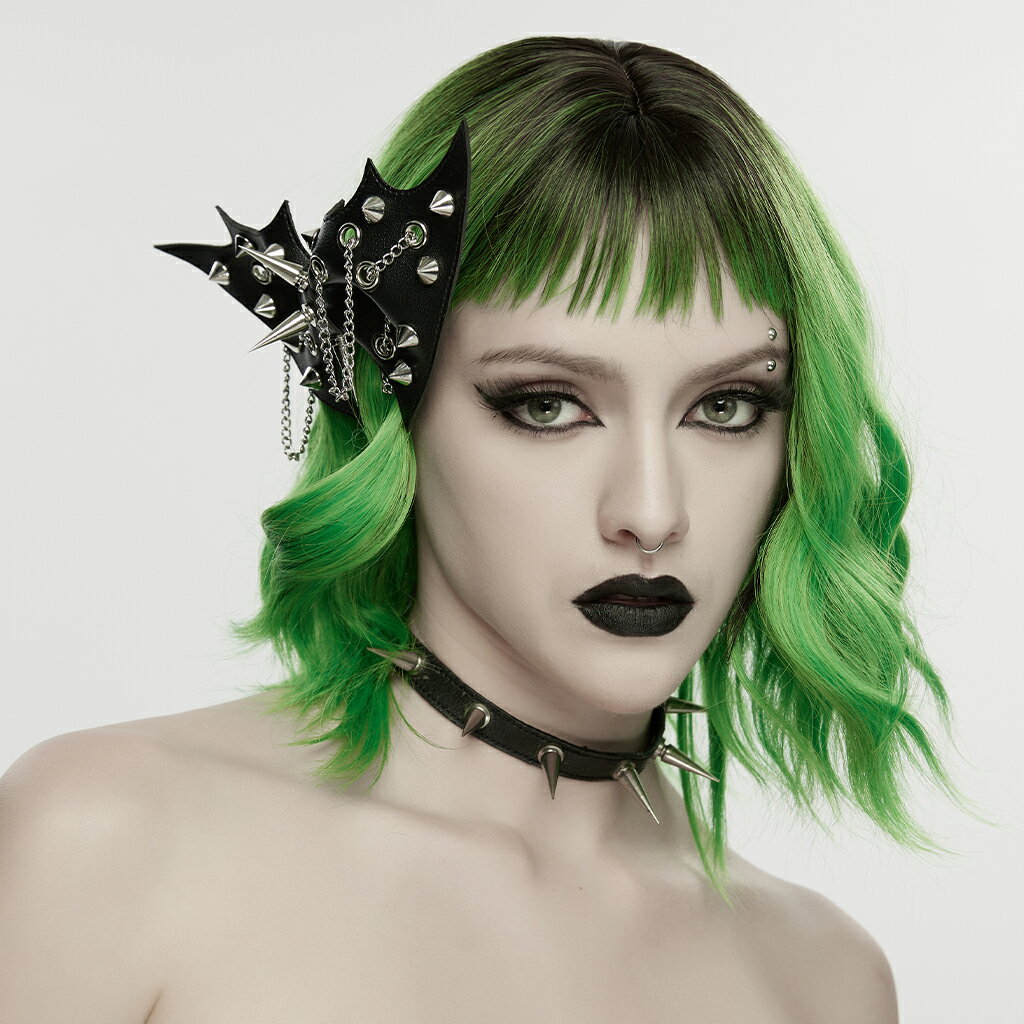 glareshop グレアショップ「F」ZH206-SI■スパイクパンクゴシックバットボウヘアピン 黒×シルバー レディース | ヴィジュアル系 V系 コスプレ ステージ 衣装 服 [PUNK RAVE] Spiked Punk Gothic Bat Bow Hairpin