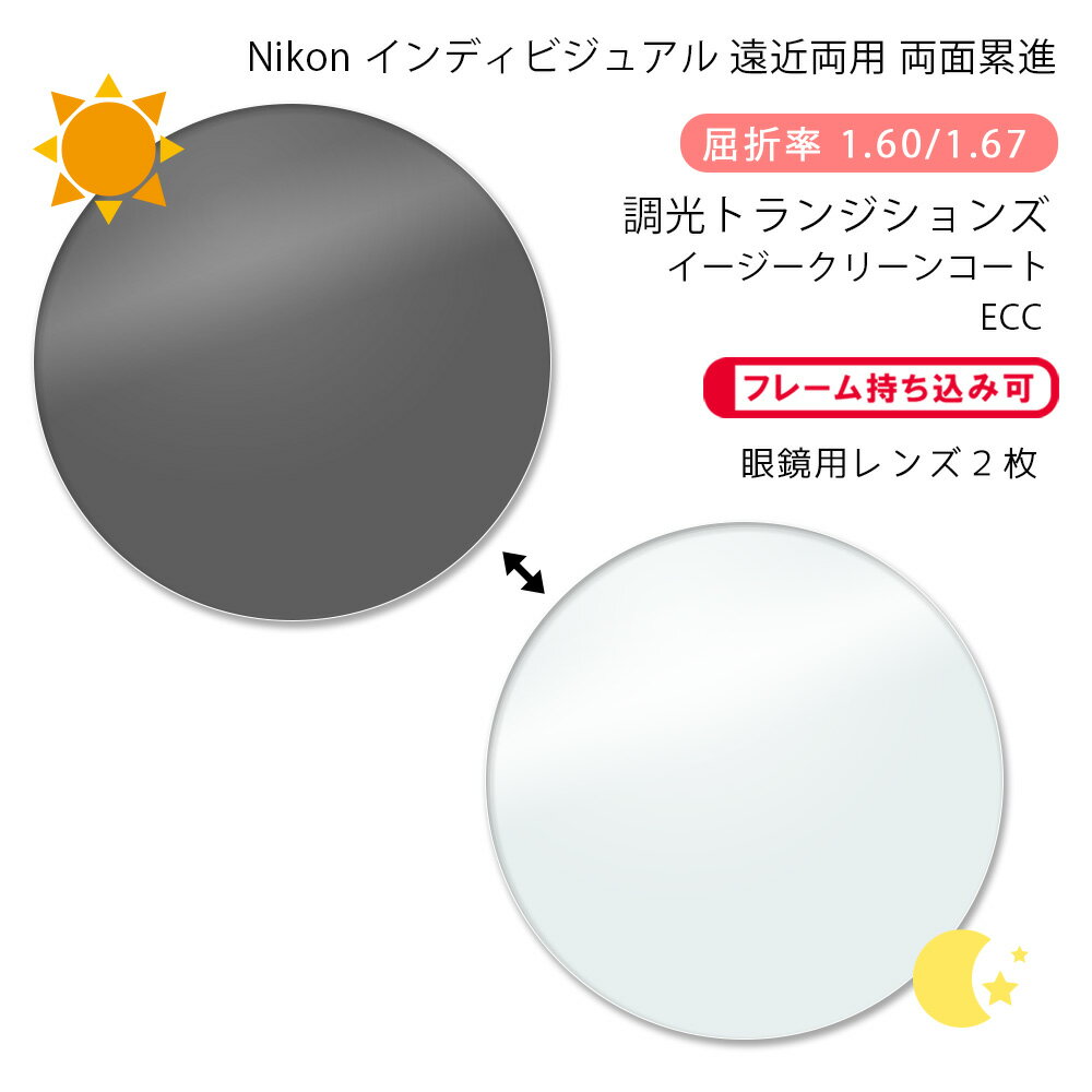 【調光 遠近両用 メガネレンズ交換】両面累進ニコン ロハス ハンドレッド エス ゼット アクティブ/ウォーク トランジションズ GEN S イージークリーンコートNikon LOHAS100 S Z AC/WK Transitions GEN S ECC