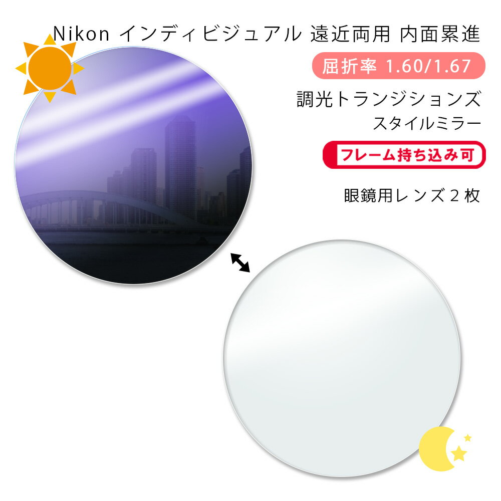 【調光ミラー 遠近両用 メガネレンズ交換】内面累進ニコン ロハス テン ゼット 160/167 アクティブ/ウォーク トランジションズ エクストラアクティブ スタイルミラーNikon LOHAS10 Z AC/WK Transitions XTRACTIVE Style MIRROR