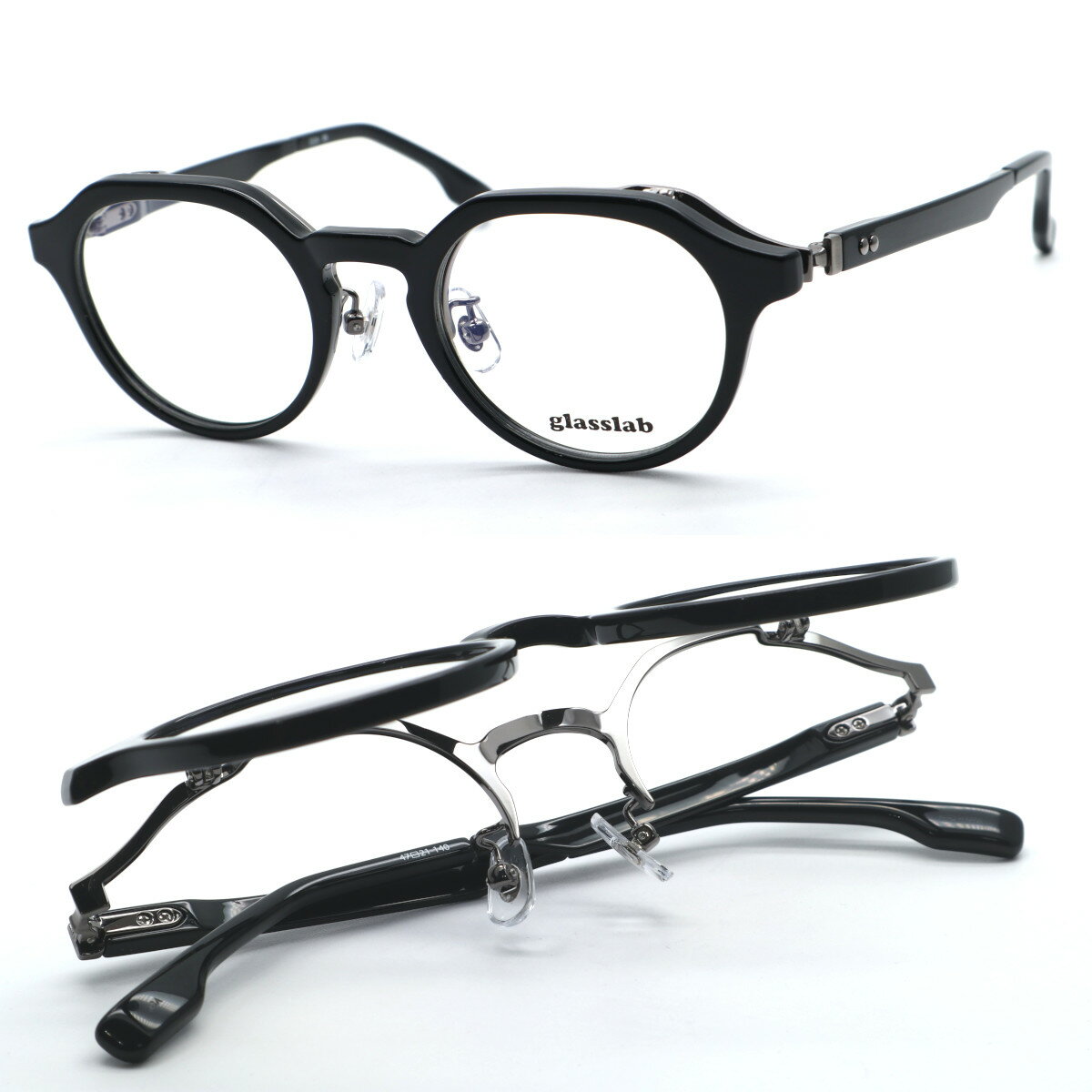 【glasslab】グラスラボ 2524 col.BK 単式 跳ね上げメガネ 度付又は度無レンズセット【正規販売店品】【送料無料】メンズ ユニセックス 高級 おしゃれ ブランド ハネアゲ ボストン