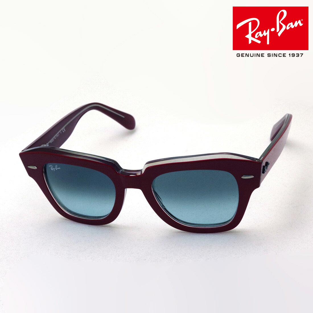 プレミア生産終了モデル レイバン サングラス 正規品 ステートストリート Ray-Ban RB2186 12963M レディース メンズ 大きい RayBan Made In Italy ウェリントン レッド系
