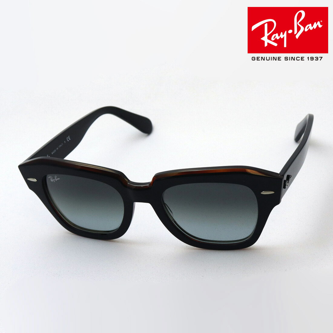 レイバン サングラス 正規品 ステートストリート Ray-Ban RB2186 132241 レディース メンズ 大きい RayBan 純正度付きレンズ可 度付きサングラス可 Made In Italy ウェリントン ブラック系