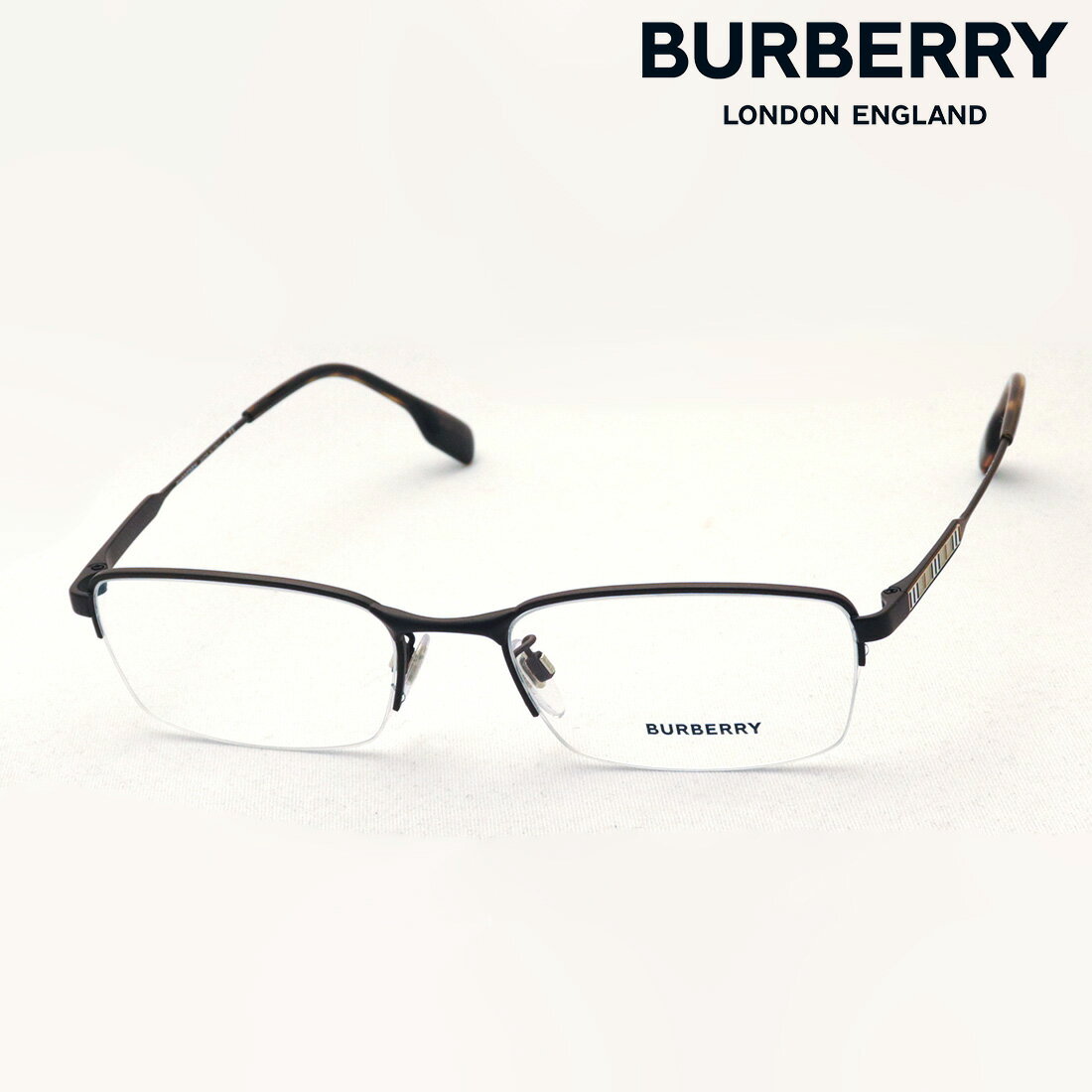 【バーバリー メガネ 正規販売店】 BURBERRY BE1353TD 1012 54 伊達メガネ 度付き ブルーライト カット 眼鏡 Made In Italy ハーフリム ブラウン系
