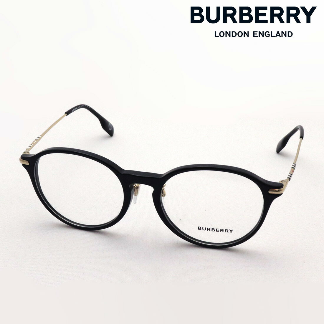 【バーバリー メガネ 正規販売店】 BURBERRY BE2365F 3001 ALISSON アリソン 伊達メガネ 度付き ブルーライト カット 眼鏡 Made In Italy ラウンド ブラック系 ゴールド系