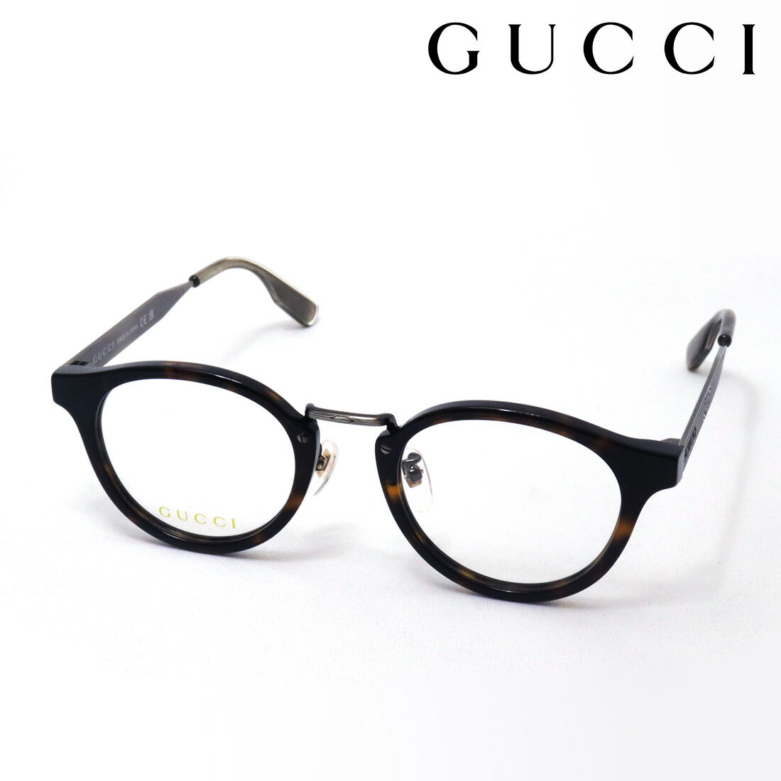 NewModel【グッチ メガネ 正規販売認定店】 GUCCI GG1743OJ 003 LOGO 伊達メガネ 度付き 眼鏡 黒縁 Made In Japan レディース メンズ ラウンド トータス系