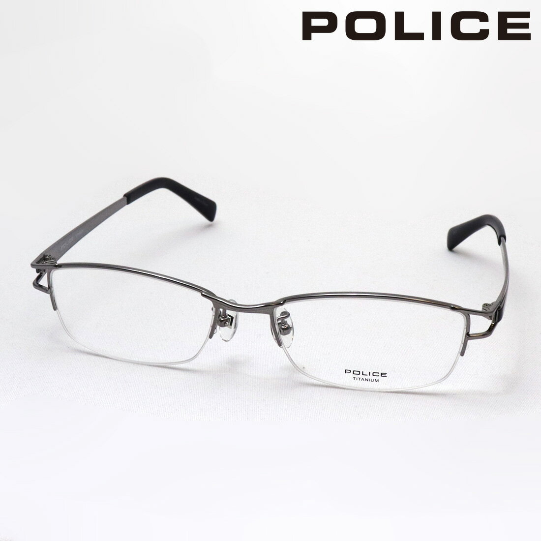 ポリス メガネ 正規販売店 POLICE VPL174J 0568 TITANIUM チタニウム 伊達メガネ 度付き ブルーライト カット 眼鏡 ハーフリム シルバー系