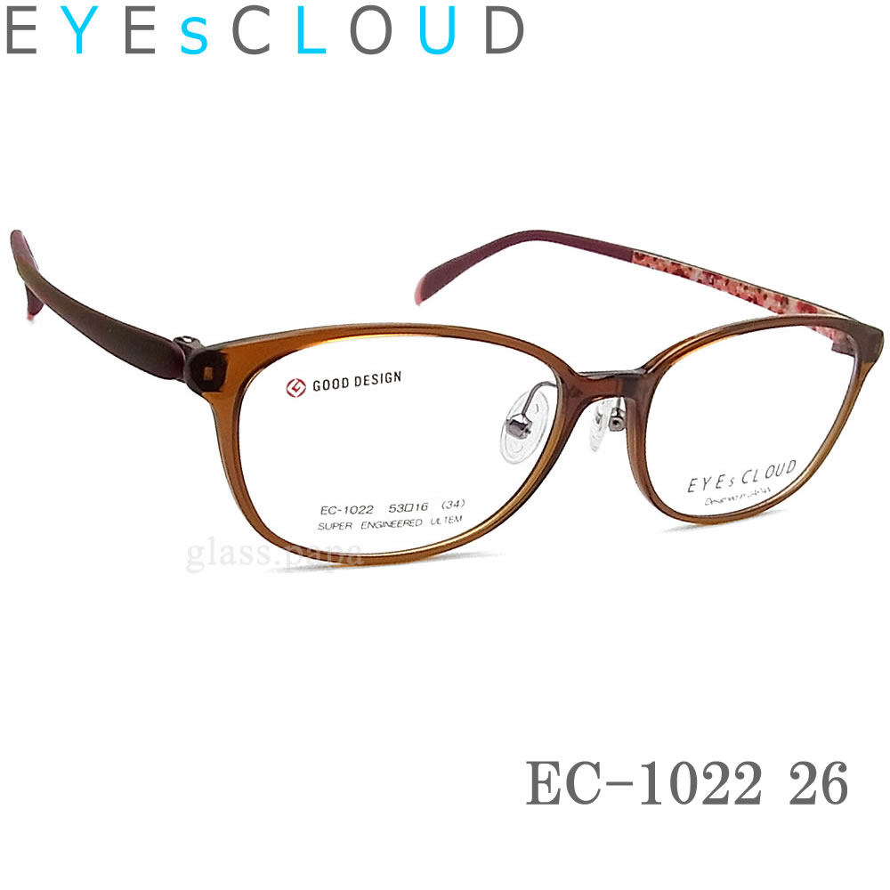 商品カテゴリー：メガネ ■ブランド EYEs CLOUD アイクラウド ■型番 EC-1022 Col.26 ■性別 女性 ■サイズ [A]レンズの横幅：約53ミリ [B]レンズの縦幅：約35ミリ [C]鼻幅：約16ミリ [D]テンプルの長...