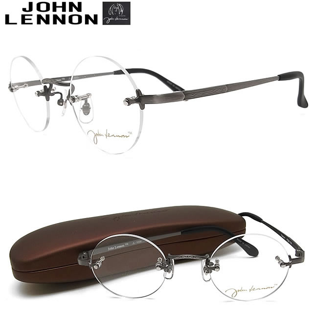 JOHN LENNON ジョンレノン メガネ フレーム JL1006-3 フチなし 丸 眼鏡 クラシック 伊達メガネ 度付き アンティークシルバー メンズ レディース メタル 日本製