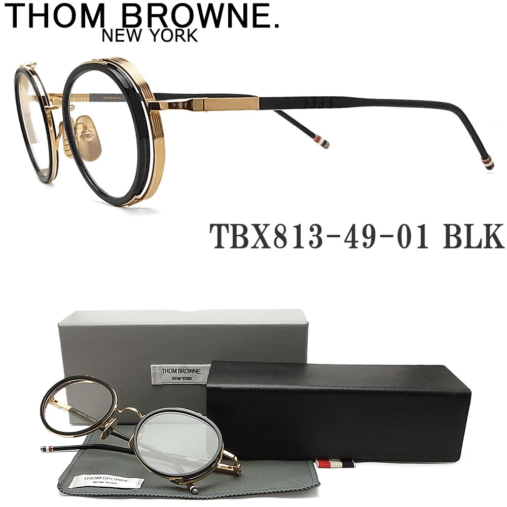 トムブラウン THOM BROWNE. メガネ TBX-813-49-01 ラウンド 眼鏡 クラシック 伊達メガネ 度付き BLK-GLD ブラック×ゴールド メンズのサムネイル