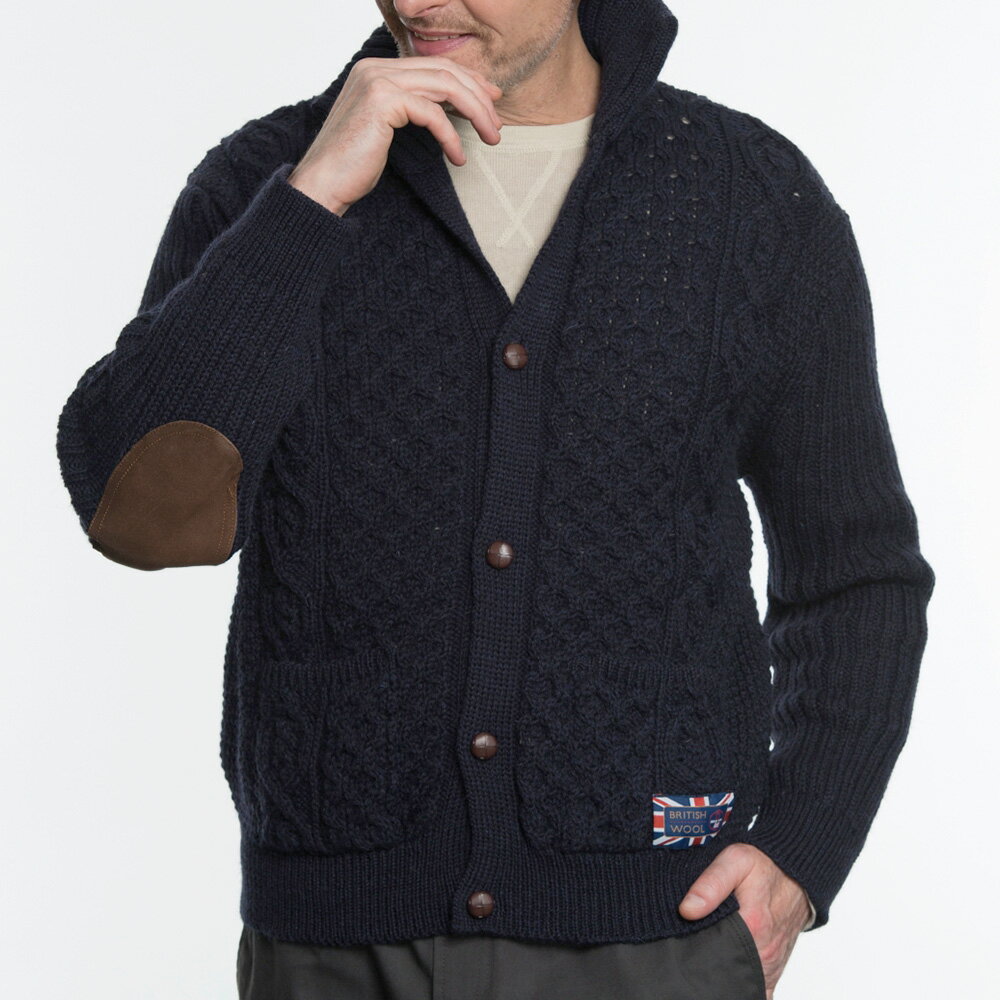 【最大1000円OFFクーポン付】[送料無料]英国製ケーブルニットブルゾン　（JM COOPER）ネイビー [ブルゾン ニット アウター メンズ 秋冬 秋服 冬服 40代 50代 ファッション かっこいい 防寒] グレンフィールド 父の日のサムネイル