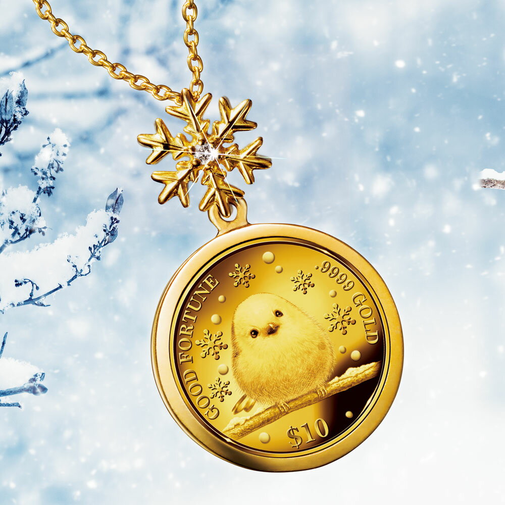 Rakuten - 雪の妖精　シマエナガの金貨 純金コイン宝飾ペンダント 金貨 宝飾純金 コイン ペンダント 日本製[送料無料]