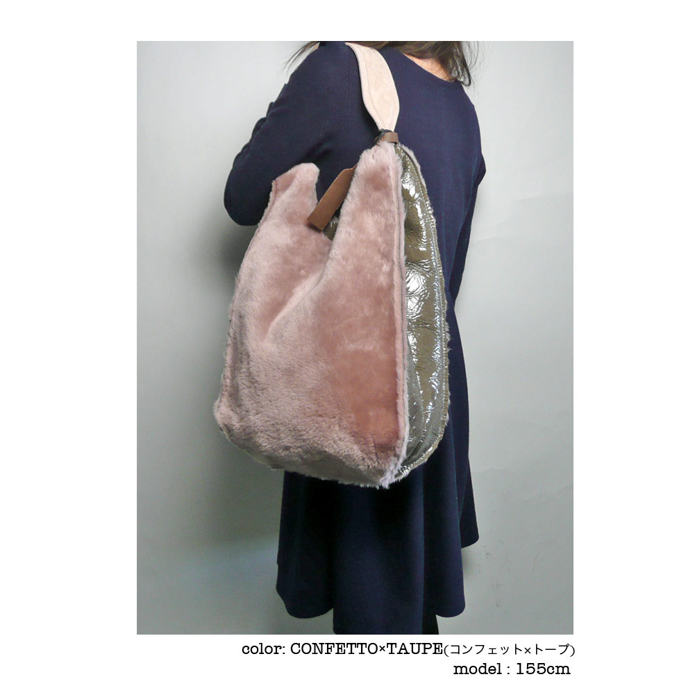 残りわずか アニタ ビラルディ ANITA BILARDI ムートン×エナメル リバーシブル ファー トートバッグ JASMINE BIG MONTONE レディース