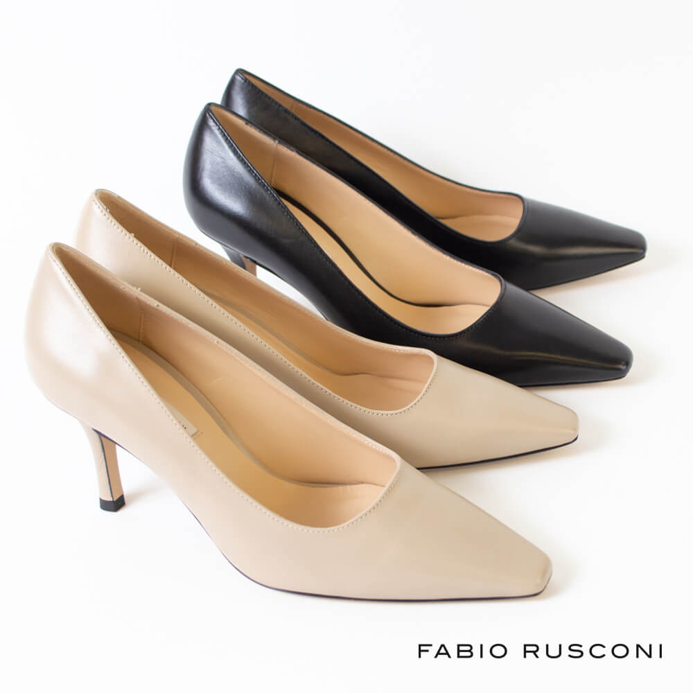 ファビオ ルスコーニ パンプス FABIO RUSCONI ファビオルスコーニ スクエアトゥ レザー パンプス レディース 子羊革 LAMB LEATHER 1951入園式 卒園式 入学式 卒業式 セレモニー オフィス フォーマル ドレスコード オケージョン ブラック 黒 ベージュ系 小さいサイズ 大きいサイズ fabio rusconi