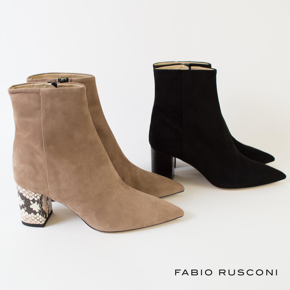 FABIO RUSCONI ファビオルスコーニ パイソン ヒール スエード ショートブーツ レディース 山羊革(GOAT LEATHER) I-ZARA-CIGfabio rusconi