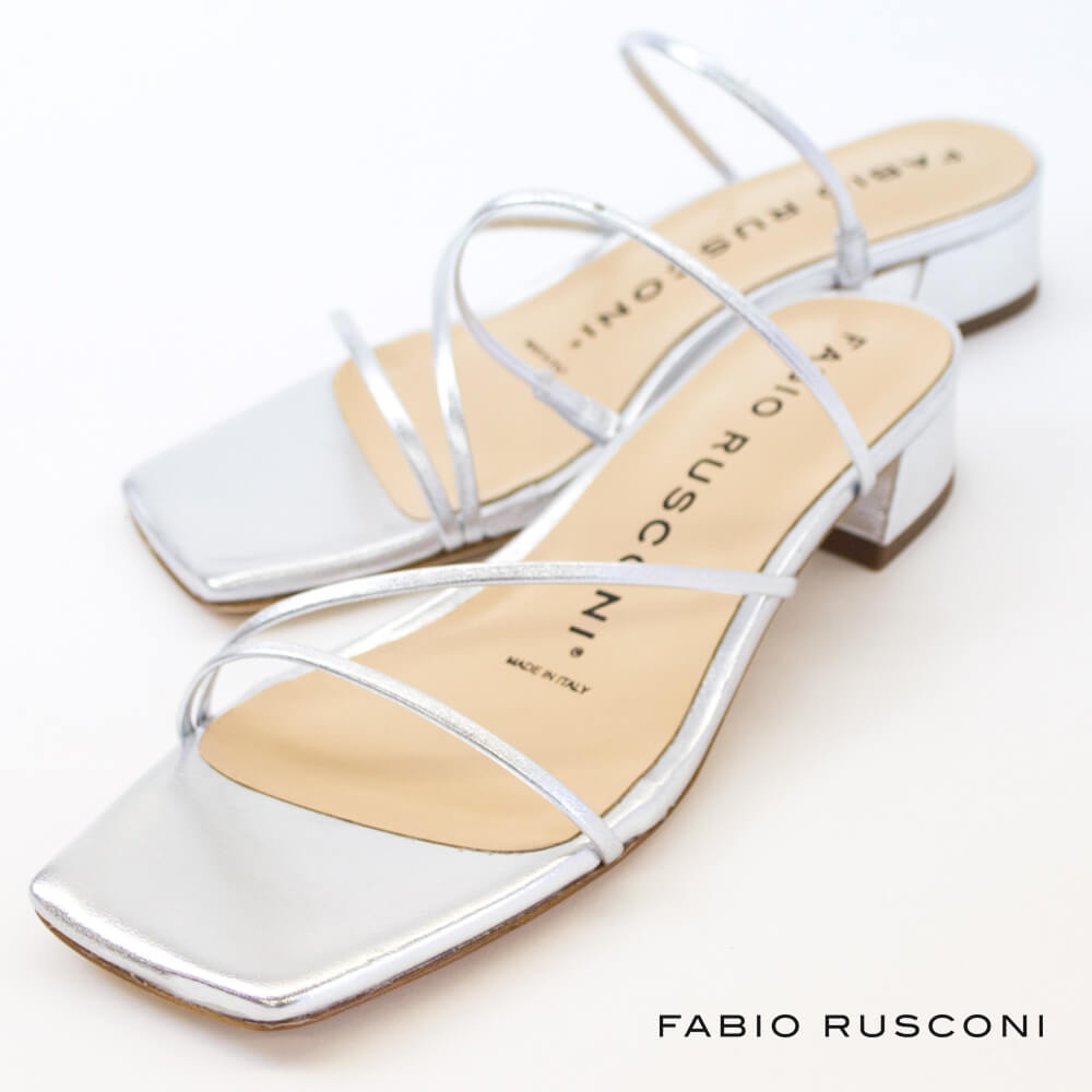 SALE FABIO RUSCONI ファビオルスコーニ スクエアトゥ ストラップ フラット サンダル ARGENTO(シルバー) S-5479ローヒール フラット 太ヒール チャンキーヒール コードストラップ 3ストラップ ナローストラップ メタリック シルバー fabio rusconi