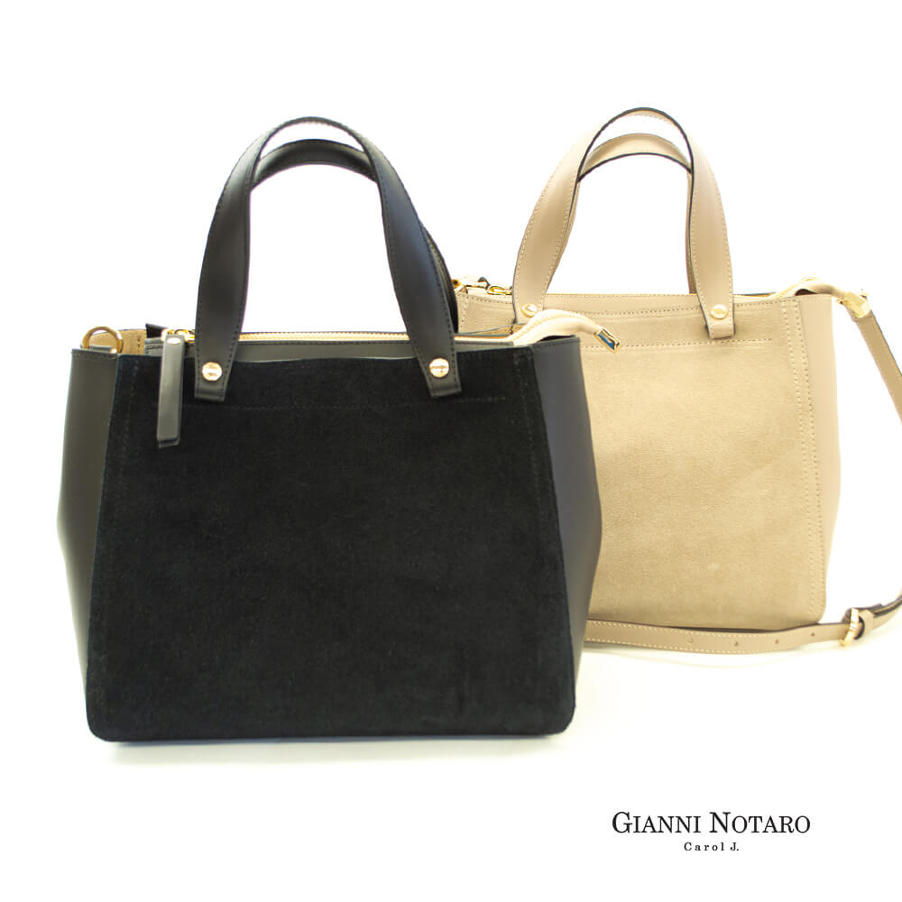 GIANNI NOTARO ジャンニノターロ Carol J キャロルジェイ 2way ハンドバッグ レディース レザー×スエード 416入学式 卒業式 入園式 卒園式 セミフォーマル セレモニー オケージョン エレガント ブラック 黒 ベージュ系 トープ グレージュ gianni notaro