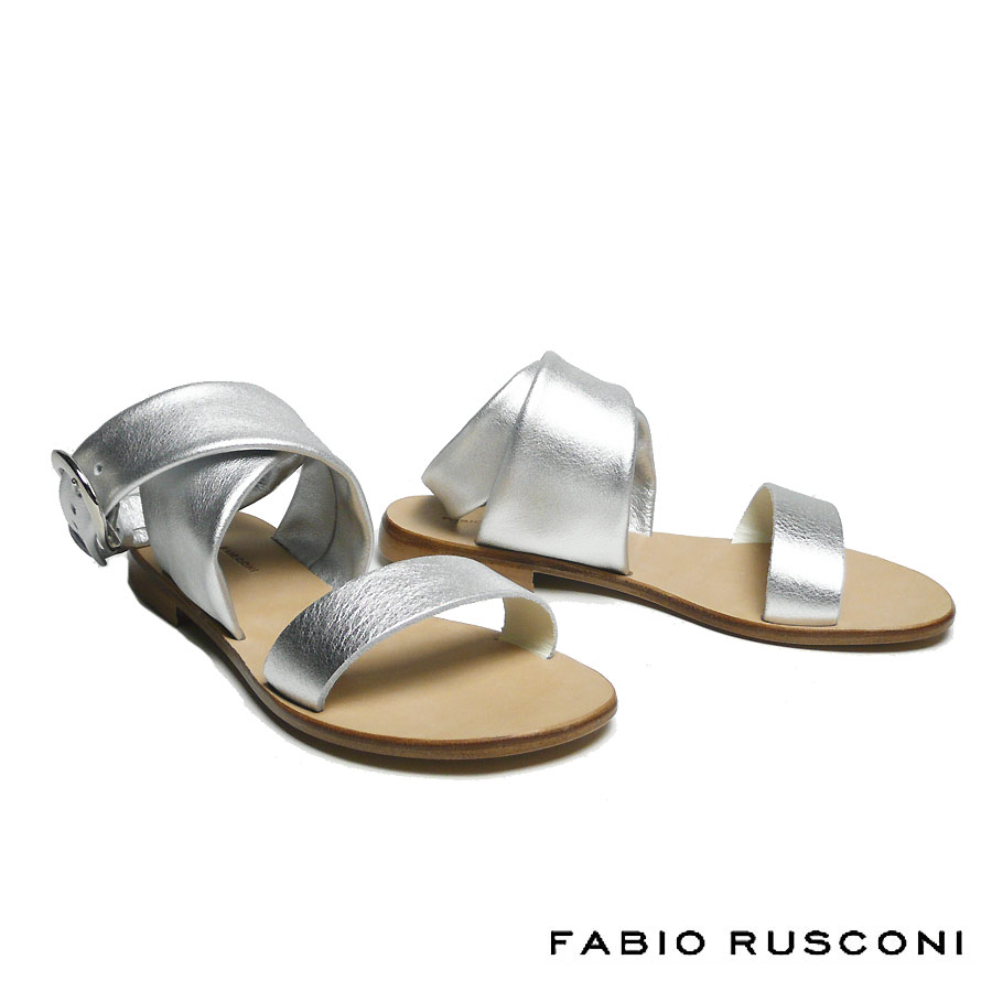 SALE ラスト1点づつ ファビオルスコーニ FABIO RUSCONI フラットサンダル レディース レザー DH24フラットシューズ ぺたんこ シルバー 24.5cm 25cm 大きいサイズ fabio rusconi