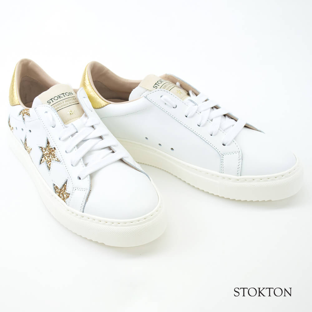 再入荷 STOKTON ストックトン 星柄 レザースニーカー レディース BIANCO×ORO(ホワイト×ゴールド) 352D VARIANTE FJD2白スニーカー スター スターモチーフ 星柄 星 スター ゴールド 大きいサイズ