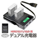 HERO12/11/10/9Black用 デュアルバッテリー充電器 (mj119) USBケーブル収納 Type-C USB/Micro USB 卓上充電器 Enduro デュアル充電器 充電器 GoPro12 ヒーロー12 GoPro11 ゴープロ用 アクセサリー 2個同時充電 充電情報表示 送料無料