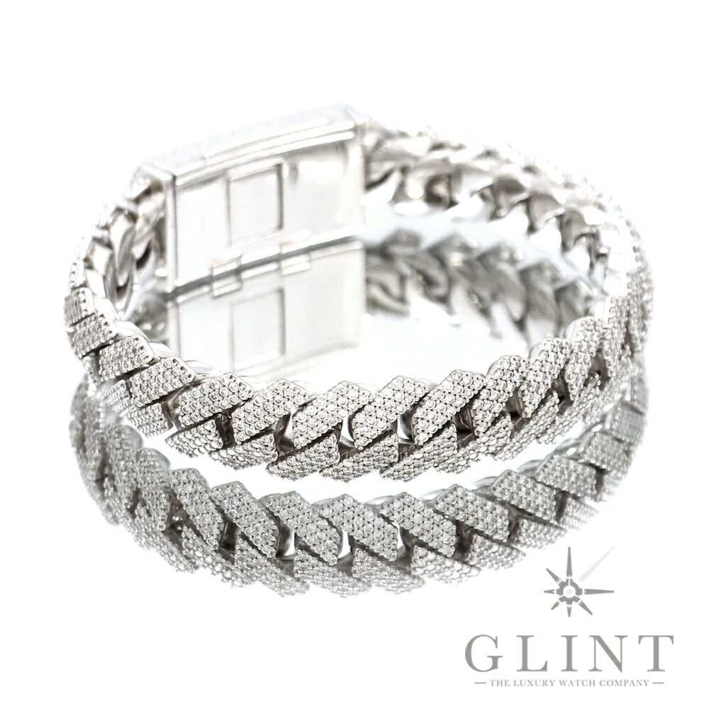 【Glint】グリント マイアミキューバンチェーン ブレスレット サイズ21cm/幅14mm 14KWG〔14Kホワイトゴールド〕〔ダイヤモンド〕〔マイアミチェーン〕【中古】