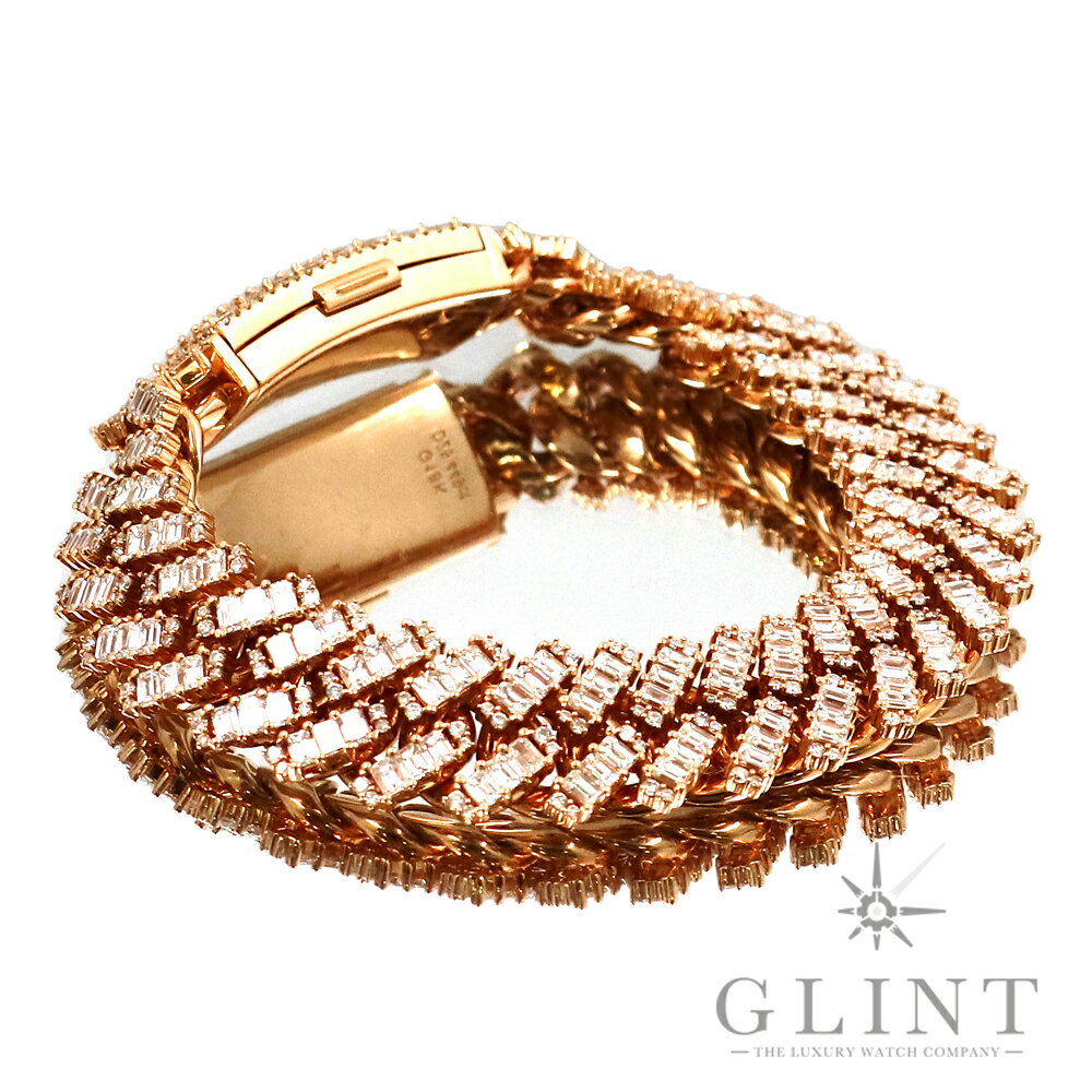 【Glint】グリント マイアミキューバンリンク ブレスレット サイズ約21cm/幅約17mm〔18Kピンクゴールド〕〔バゲットダイヤモンド〕〔マイアミチェーン〕【中古】