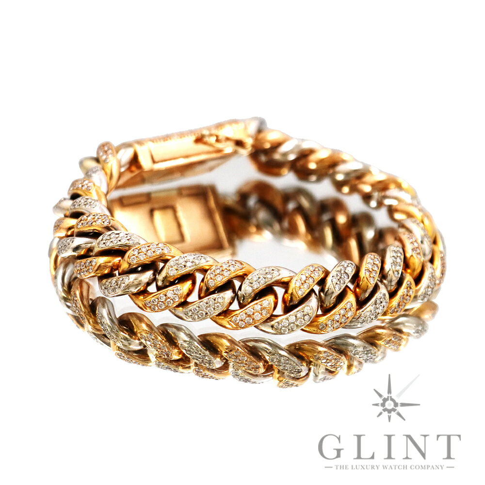 【Glint】グリント マイアミキューバンリンク ブレスレット サイズ約20.6cm/幅約11mm〔14Kイエローゴールド〕〔14Kホワイトゴールド〕〔パヴェダイヤモンド〕〔マイアミチェーン〕【中古】