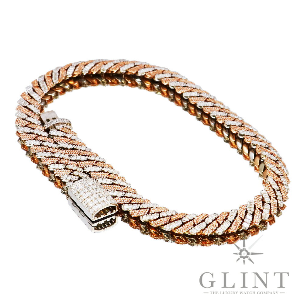 マイアミ キューバンリンク ネックレスチェーン サイズ約58.5cm/幅約1.7cm〔14Kピンクゴールド×14Kホワイトゴールド〕〔ダイヤモンド〕【中古】