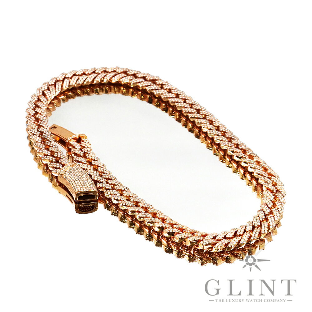 【Glint】グリント マイアミキューバンリンク ネックレスチェーン サイズ約57.5cm/幅約1.6cm〔14Kピンクゴールド〕〔ダイヤモンド〕【中古】