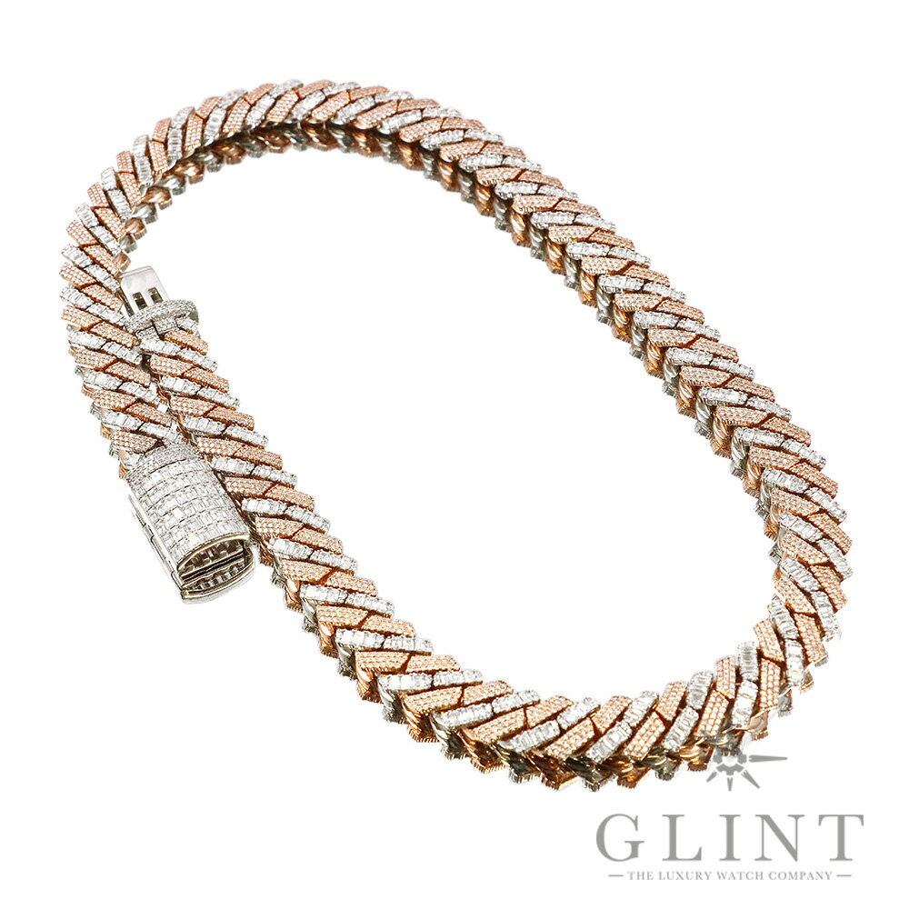 マイアミ キューバンリンク ネックレスチェーン サイズ約56.5cm/幅約1.7cm〔14Kピンクゴールド×14Kホワイトゴールド〕〔ダイヤモンド〕【中古】