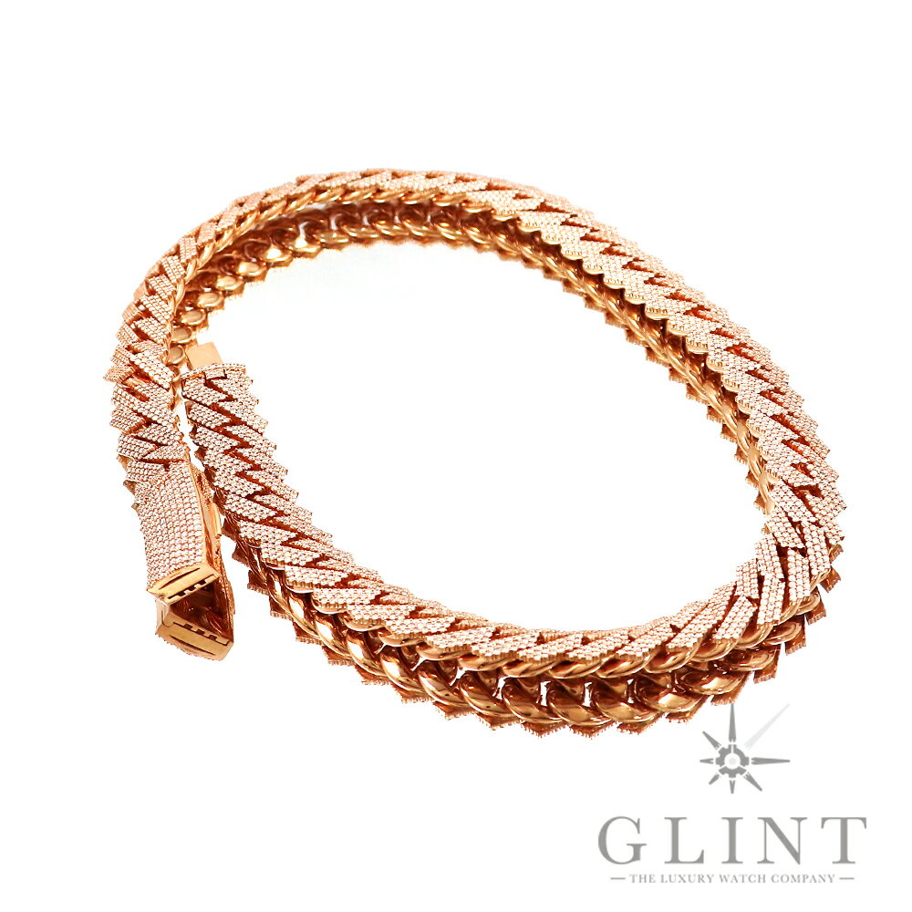 マイアミ キューバンリンク ネックレスチェーン サイズ約57cm/幅約1.7cm〔14Kピンクゴールド〕〔ダイヤモンド〕【中古】